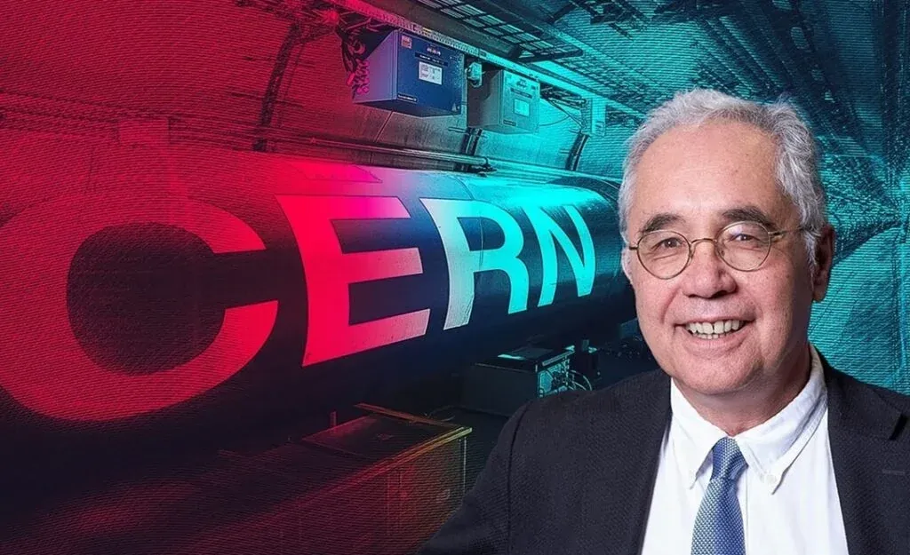 Ο Κωνσταντίνος Φουντάς στο CERN κατά την ανάληψη της προεδρίας του συμβουλίου, σε περιβάλλον σωματιδιακής φυσικής