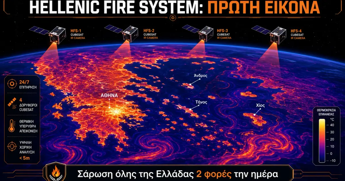 Τέσσερις δορυφόροι του Hellenic Fire System της OroraTech σαρώνουν θερμικά την Ελλάδα για τον εντοπισμό πυρκαγιών
