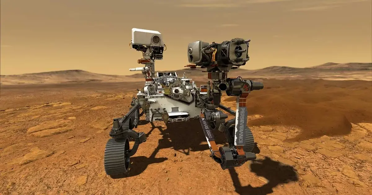 Το ρόβερ Perseverance της NASA σε αυτόνομη οδήγηση πάνω στην επιφάνεια του Άρη, εικόνα από τις navigation cameras του οχήματος.