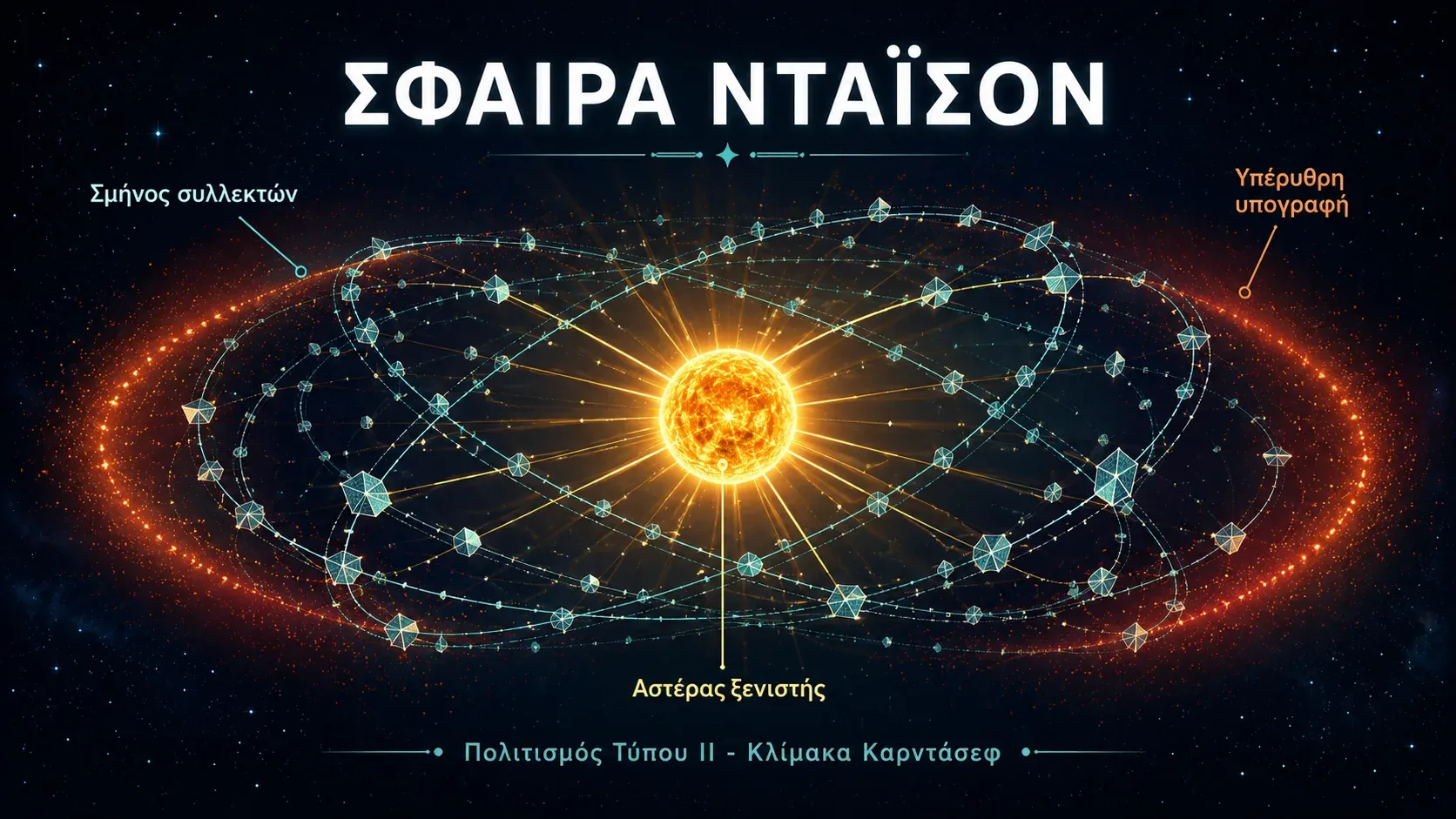 Σμήνος συλλεκτών σε τροχιές γύρω από αστέρι με υπέρυθρη υπογραφή, σφαίρα Ντάισον πολιτισμού τύπου ΙΙ της κλίμακας Καρντάσεφ